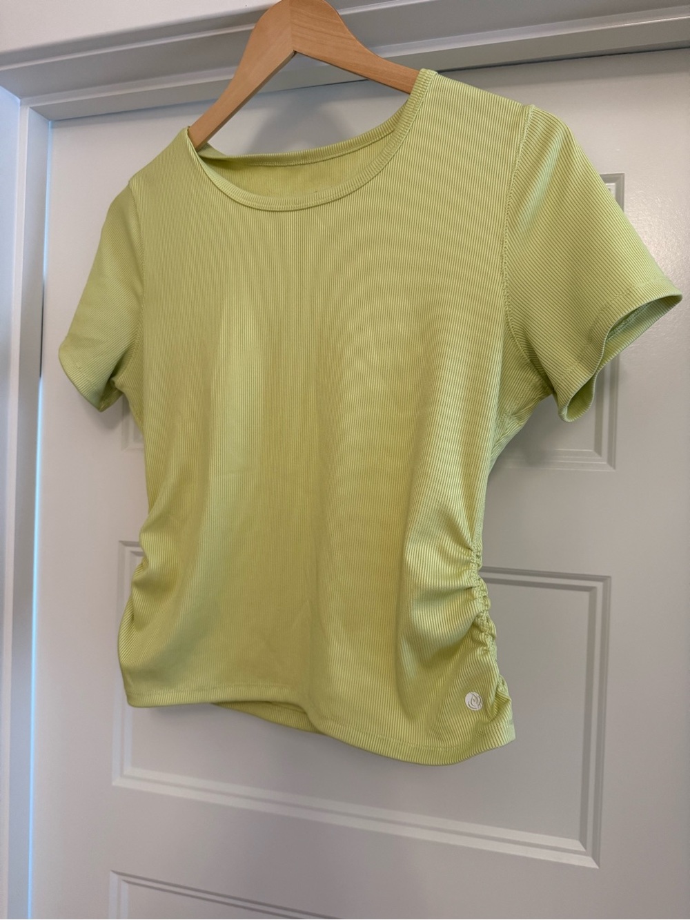 Apana Light Lime Short Sleeve Ribbed Tee with Side Gather